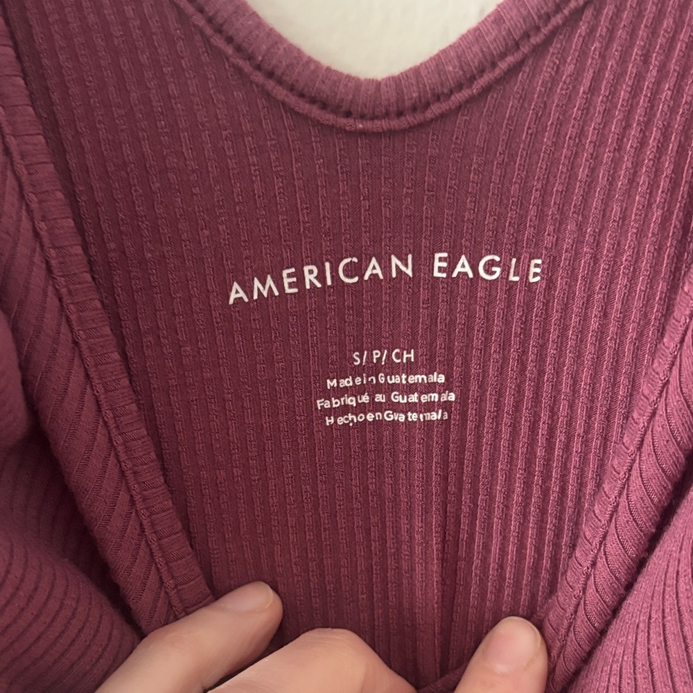 American Eagle Ribbed Maroon One-Piece Bodysuit - Picture 2 of 3